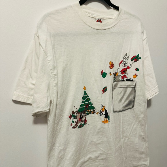 Vintage Looney Tunes Christmas T-Shirt 90s Shirt Bugs Bunny & Tasmania Devil - Picture 2 of 11
